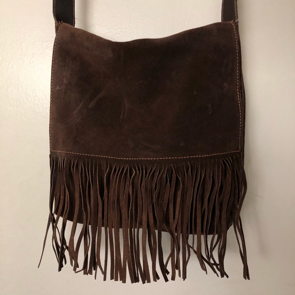 Vintage brown suede fringe bag